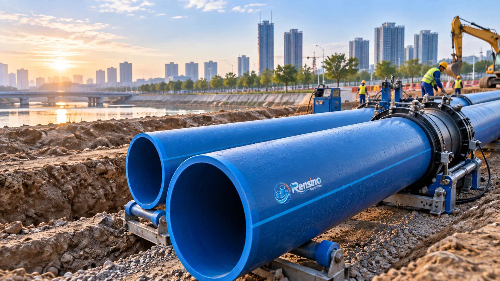 HDPE water pipes prepared for a municipal infrastructure project