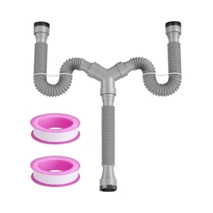 1/2 in 1 1/4 in Modern PP Plastic Double Sink Drain Pipe Kit Flexible P Trap Complete Connectors Adjustable Installation Bathroom