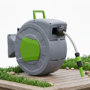 10M Garden Hose Reel Auto Rewindable PP Plastic Shell Wall Mount Garden Water Hose Reel for Lawn Backyard Car Wash