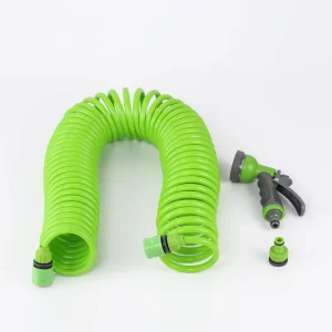 15 Meter EVA+PE Coil Garden Hose with Plastic Hose Connector 3 8 Inch Anti UV & Wall Mountable