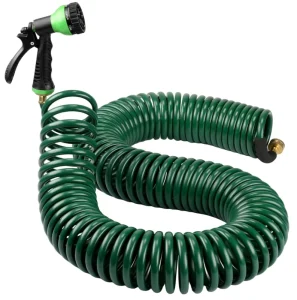 15m Heavy Duty Spring Garden Hose Flexible High Pressure Recoil UV Resistant Leak Proof Retractable EVA 1/2” Diameter Outdoor