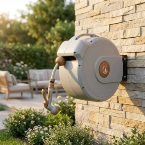 20M 1/2 Inch Wall Mounted Auto Retractable Garden Water Hose Reel with Swivel Bracket Any Length Lock