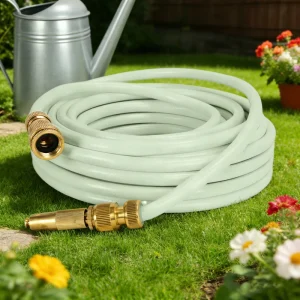 20m 1/2″ Garden Water Hose Food Grade Plastic Garden Water Pipes for Home Gardens with Brass Fittings