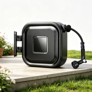25M Retractable Garden Hose Reel Wall Mount 1/2” Auto Rewindable Hose Reel Box with Spray Nozzle