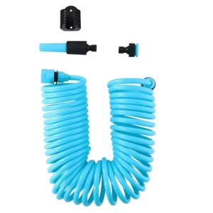 3 8″ Lightweight Transparent Coil Garden Hose pink 50 FT EVA Flexible Curly Water Pipes with Adjustable Spray Nozzle for Boat