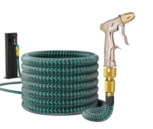 3 Times Retractable PVC Coated Latex Expandable Garden Hose Adjustable Spray Wall Mountable Design Plastic Protective