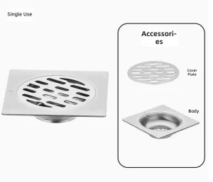 304 Stainless Steel Modern Minimalist Thickened Deodorizing Brushed Surface Square Floor Drain Bathroom Shower Balcony Washing