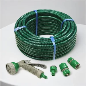 30M Anti-UV Green Garden Hose 7/16″ Heavy Duty Braided Plastic Water Hose for Irrigation Watering Lawn Garden Use