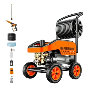 4 Wheel Trolley High Pressure Washer Built In Hose Reel Full Accessory Kit Garage Commercial Car Cleaning Equipment