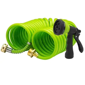 50 Ft 3/8” Coil Garden Hose EVA Recoil Garden Self Coiling Expanding Water Hose Green
