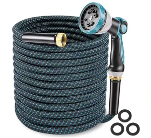 50FT Anti-UV Non-Expandable Garden Hose Leak-Proof Lightweight Durable Kink-Free With Spray Nozzle For Car Washing&Watering