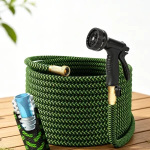 50FT Garden Water Hose Heavy Duty Stainless Steel Garden Hose with 10 Function Spray Nozzle for Lawn Watering