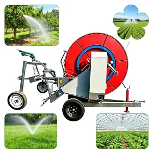 75mm Reel Sprinkler 300-400m PE Pipe 20-35m3/h Flow for Large Farm Irrigation CE