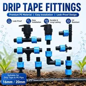 Agricultural Irrigation Plastic Drip Tape Connector Kit 16mm Blue Black Color Easy Assemble Excellent Sealing
