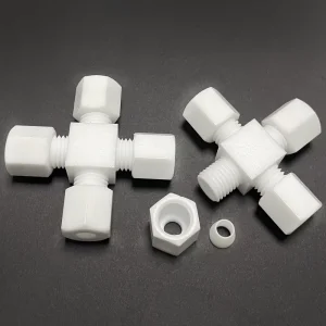 Anti Corrosive Acid Alkali Pure PTFE 4 way Cross 6mm 8mm 1 2″ Ferrule Connection for Chemical Laboratory