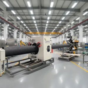 Automatic Air Cooled Vertical HDPE Double Wall Corrugated Pipe Line Plastic Extruders 200 Capacity 200kw Power