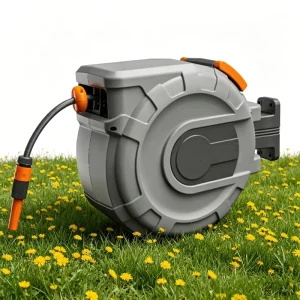 Automatic Rewind Plastic PVC Hose Reel with Sprayer Nozzle Swivel Bracket Retractable Garden Hose Reel Wall Mount