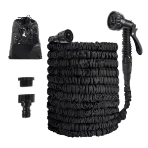 Black Color TPE Expandable Garden Hose with PP 7 Function Spray Nozzle 1 2 &3 4 inch Faucet Adaptor