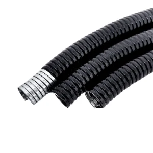 Black Flexible Metal Hose Plastic Coated Wire Threading Corrugated Pipe Flame Retardant Protective Conduit for Cable Protection