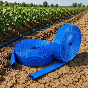 Blue Flexible PVC Flat Hose Agricultural Irrigation Discharge Hose