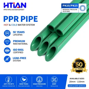 CE Approved Green PPR Pipe 20mm 110mm PN10 PN16 PN20 PN25 Cold Hot Water Plumbing Pipe