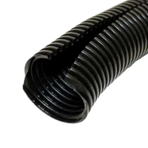China supply 125C Black Flexible Plastic Corrugated Tubes Split Loom Tubing Conduit Pipe for Harness Protection