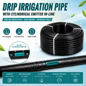 Commercial Black Plastic 40mm Spacing Round Flat 16mm Embedded Cylindrical Farm Irrigation Systems Drip Pipe