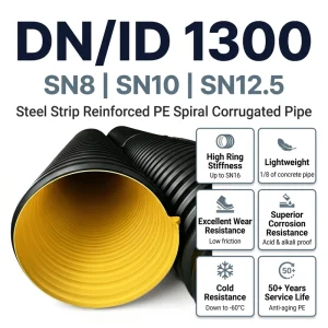 Corrugated HDPE Steel Reinforced Spiral Wound High Pressure Durable Large Diameter Drain Culvert Pipe DN1300