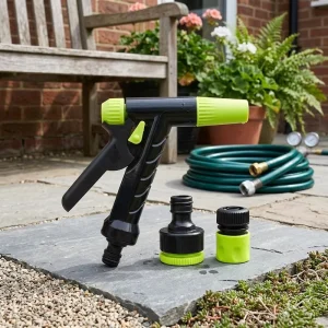 Durable 3/4″~1/2″ Spray Gun Set Lawn Irrigation Flower Watering Thumb Control Garden Hose Attachment Spray Gun Nozzle Kit