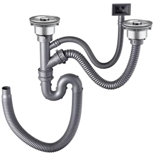 Durable Square Double Bowl Kitchen Sink Siphon Flexible Drain Pipe Double Head Design Easy Installation