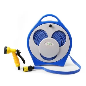 Durable Telescopic High Pressure 50 ft Flat Garden Hose Set with Nozzle and Reel ABS Material for Cleaning & Watering