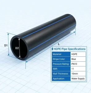 E100 Water Supply Pipe HDPE Corrosion Resistant Hot Melt Municipal Drinking
