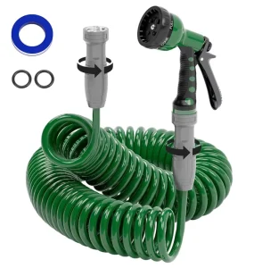 EVA Flexible Recoil Curly Water Hose with 7 Types Spray Nozzles Multi purpose Garden Hose for Greenhouse Yard Patio Lawn Boat