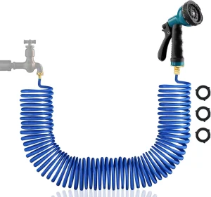 EVA Recoil Garden Hose 50ft with 10 Patterns Hose Nozzle Flexible Water Hose with Solid Brass Connector
