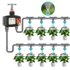 Easy DIY Garden Sprinklers Kit Four Outlet Plastic Atomizing Nozzle & Tube with Quick Connector for Convenient Watering