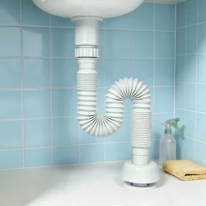 Expandable Flexible Sink Drain Hose PP Corrugated Waste Pipe G1-1/4″ 300-1000mm Adjustable Rubber Seal Anti Odor Bathroom