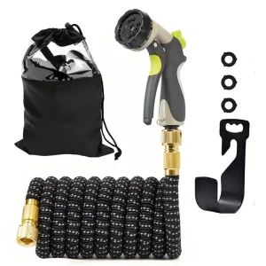 Expandable Latex Garden Hose With 10 Adjustable Spray Patterns 3X Stretch Flexible Water Hose For Garden & Car Wash