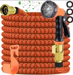 Expandable Rubber Garden Hose 50/100Ft with Reel Leak Proof Kink Free Lightweight High Pressure Anti Corrosion