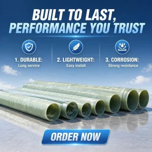 FRP Ventilation Duct Fiberglass Lightweight High Strength Smooth Surface DN25mm Filament Winding Pipe Bending Cutting Services