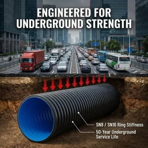 Factory Supply HDPE Double Wall Corrugated Drainage Pipe DN110 DN1200 SN4 SN8 SN16 For Underground Municipal Sewage Road