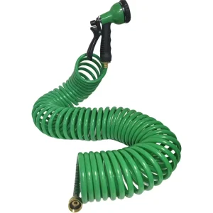 Flexible Garden Hose EVA Coiled Water Hose With 7 Pattern Spray Nozzle Retractable No Kink Ideal for Boat Greenhouse Yard Patio