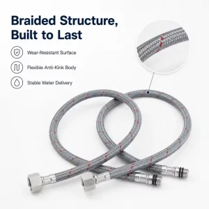 Flexible Tap Connector 304 Braided Hose with Double Lock for Kitchen Sink and Bathroom Faucet Bulk