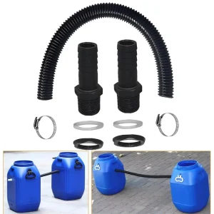 Garden Rain Barrel Linking Kit Water Tank Drain Adapter 500mm Hose Connector Set for Easy Water Tank Connection