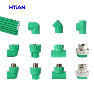 Green Color PPR Fittings 90° Elbow Tee Coupling Brass Thread Hot Cold Water Fittings