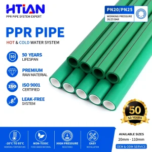 Green PPR Pipe DIN 8077 8078 PN20 PN25 20mm 25mm 32mm Hot Cold Water Plumbing Pipe