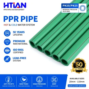 Green PPR Pipe ISO 9001 PN16 PN20 20mm 25mm 32mm 40mm Drinking Water Supply Pipe