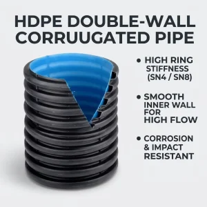 HDPE Double Wall Corrugated Pipes PE TUBES for Underground Drainage for Agriculture and Industry 200mm Sn8 Round PLASTIC PIPES
