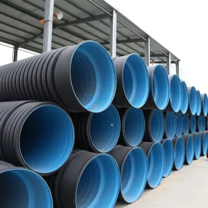 HDPE Double-wall Corrugated Drainage Pipe High Pressure Flexible Pn10 DN100-DN1000mm Black/Blue 3A Certified