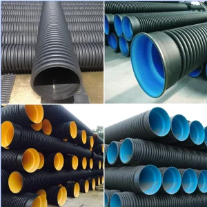 HDPE Double-wall Corrugated Drainage Pipe High Pressure Flexible Pn10 DN100-DN800mm Black/Blue 3A Certified