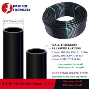 HDPE Pipe 3 4 Inch 25mm Water Delivery Pipe 25mm Agricultural Irrigation Pipe HDPE 3 4” Water Transport Pipe 100 200m Roll